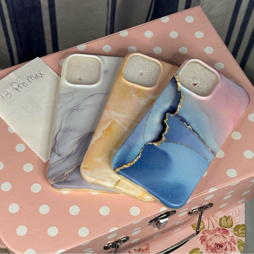Marble Design Phone Case Set - Blue, Orange, Purple, 12 Pro Max